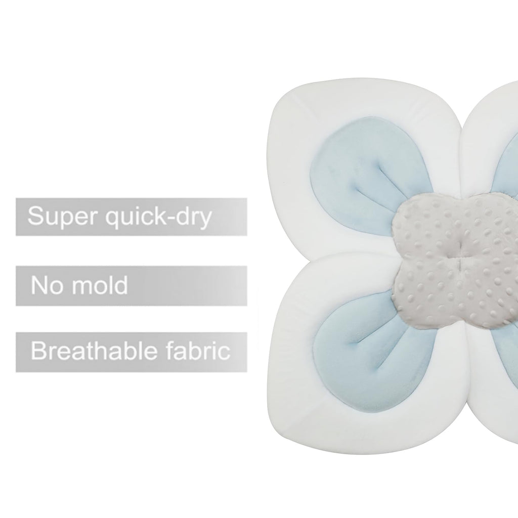 PandaEar Baby Bath Pad for Infant Newborn | Soft Flower Petals for Sink Bathtub Essentials Shower Gift (Grey)