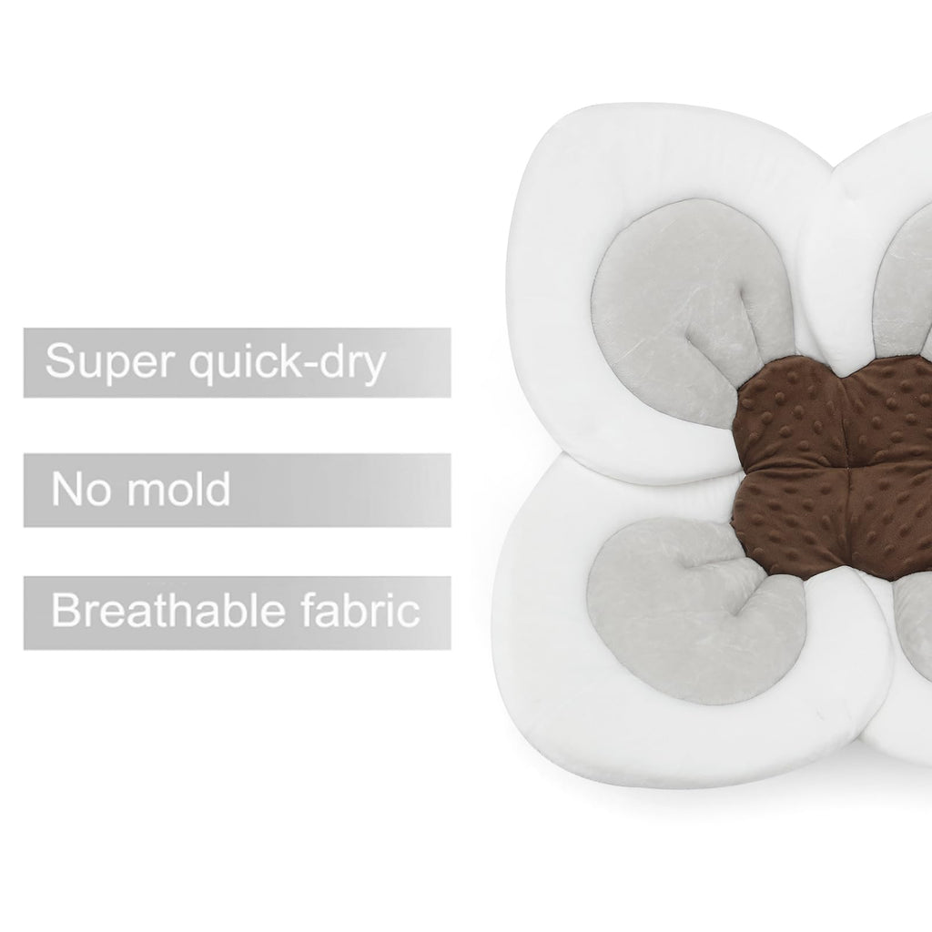 PandaEar Baby Bath Pad for Infant Newborn | Soft Flower Petals for Sink Bathtub Essentials Shower Gift (Grey)