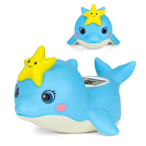 Baby Bath Thermometer for Newborn – Digital Bathtub Water Temperature Thermometer – Floating Dolphin Bath Toy, °C/°F Display, Waterproof & BPA-Free