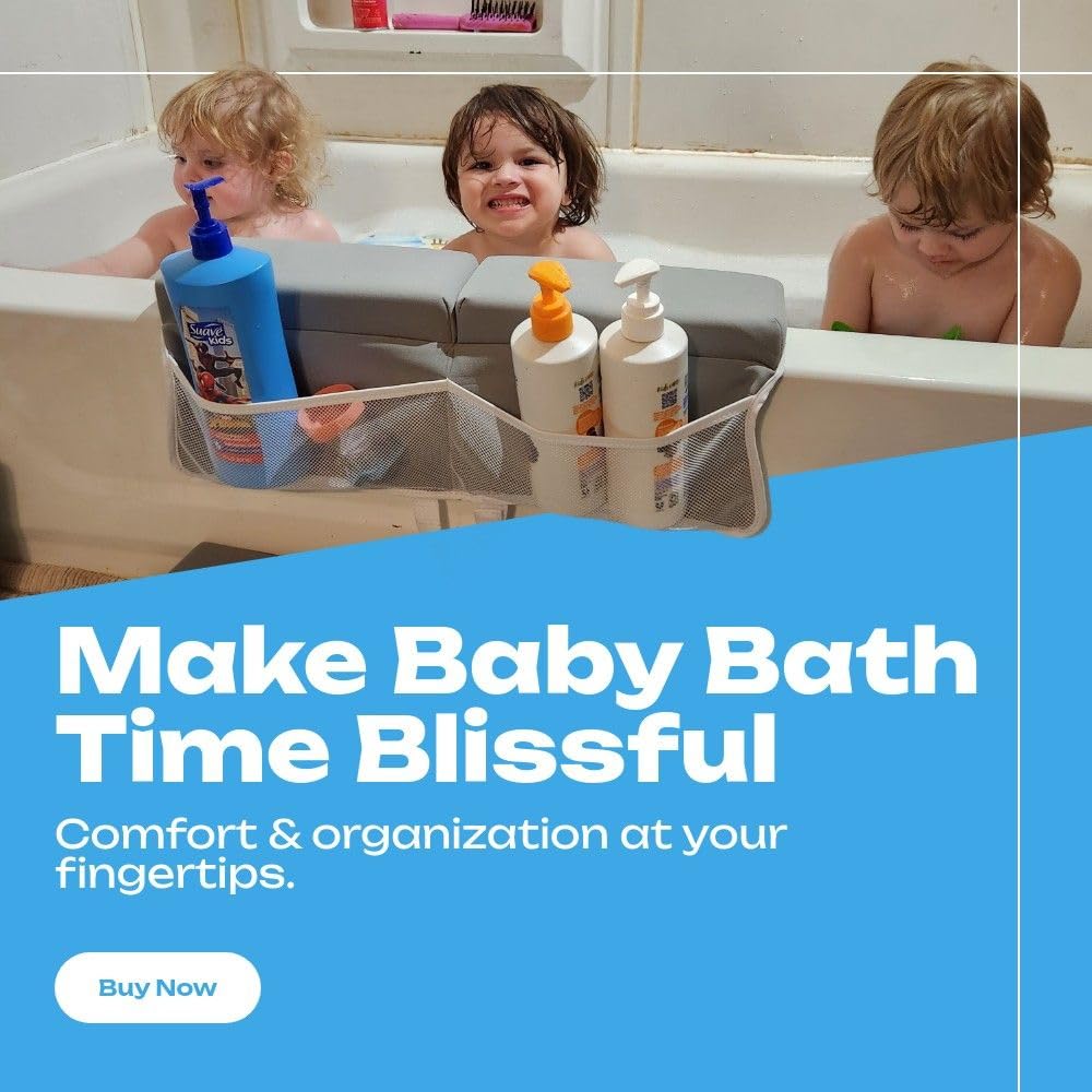 Bath Kneeler And Elbow Rest Pad Set, 2-Inch Thick Memory Foam, Water-Resistant, with Toy Organizer