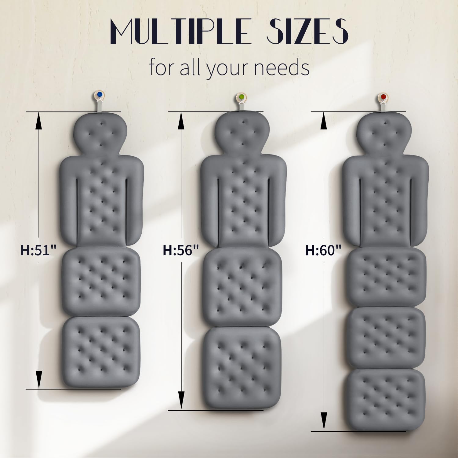 Full Body Bath Pillow for Bathtub, Thick Bathtub Cushion with Laundry Bag, Luxury Tub Pillow for Bath for Headrest Neck and Back Support Gray 51" x 16"