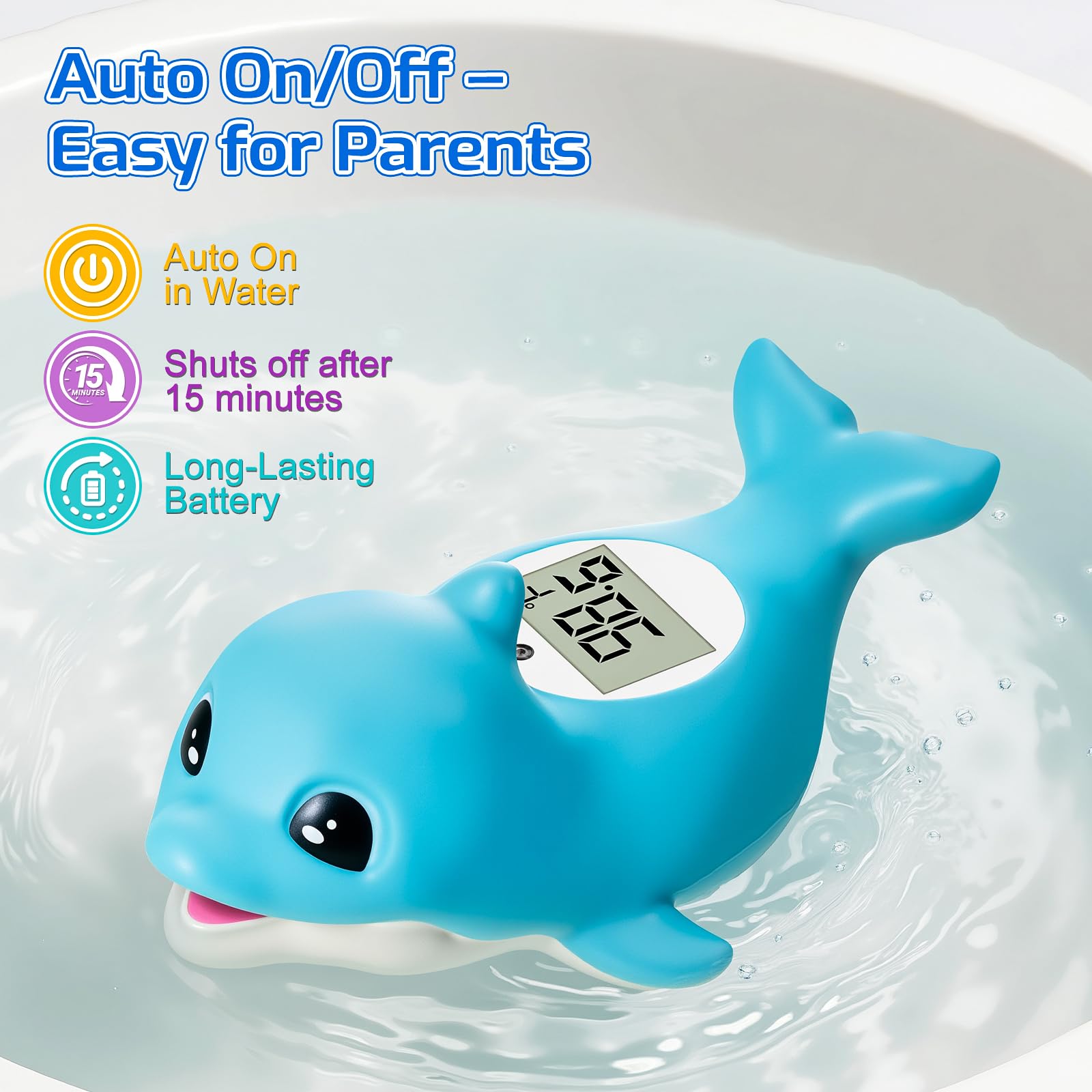 Baby Bath Thermometer for Newborn – Digital Bathtub Water Temperature Thermometer – Floating Dolphin Bath Toy, °C/°F Display, Waterproof & BPA-Free