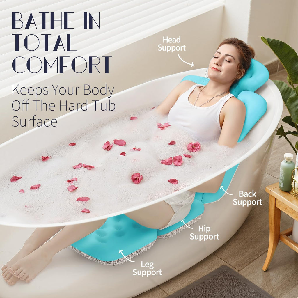 Full Body Bath Pillow for Bathtub, Thick Bathtub Cushion with Laundry Bag, Luxury Tub Pillow for Bath for Headrest Neck and Back Support Ocean Blue 51" x 16"