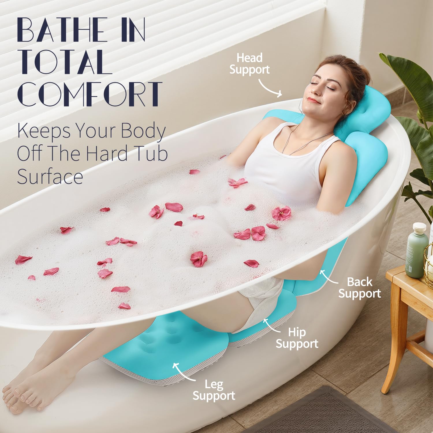Full Body Bath Pillow for Bathtub, Thick Bathtub Cushion with Laundry Bag, Luxury Tub Pillow for Bath for Headrest Neck and Back Support Gray 51" x 16"