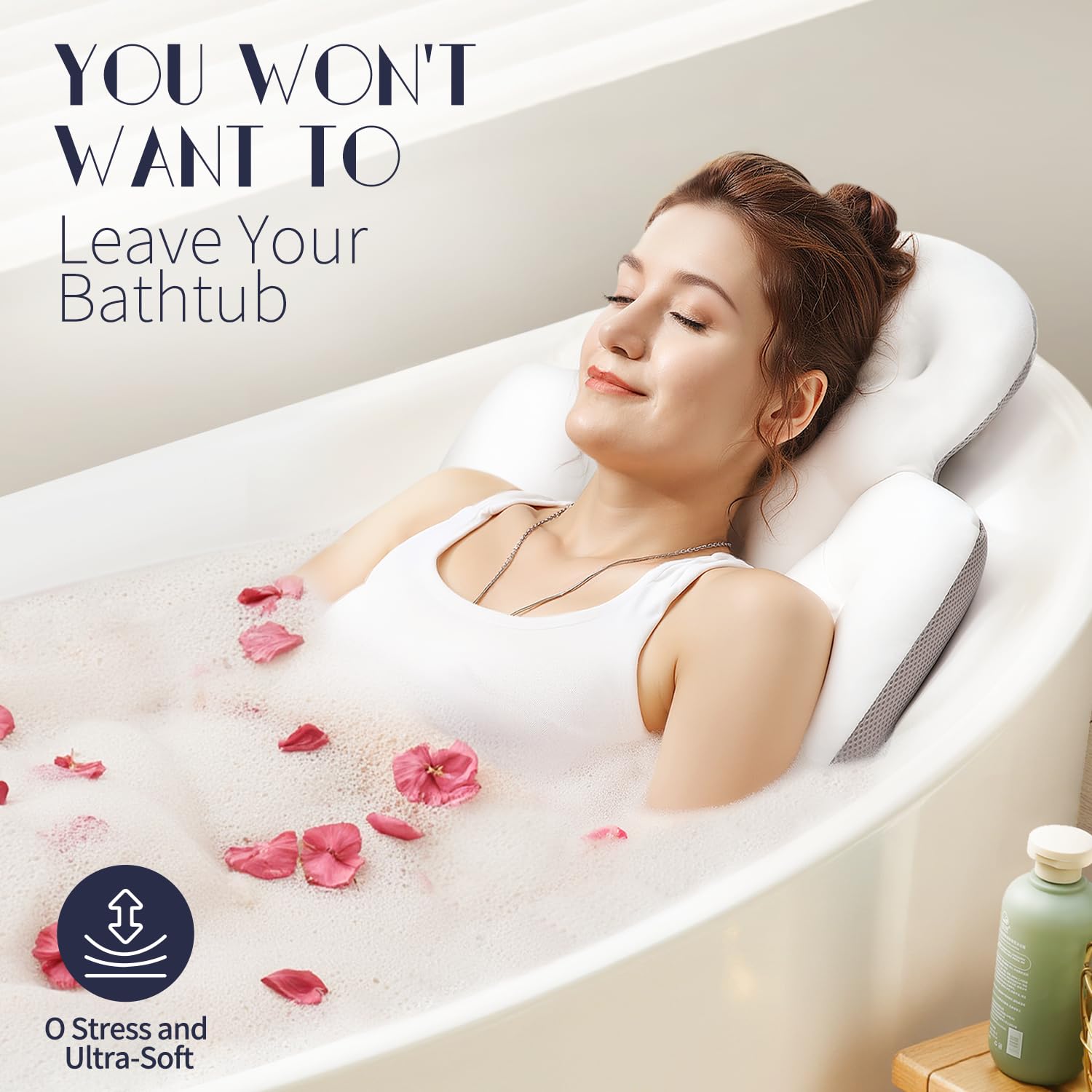 Full Body Bath Pillow for Bathtub, Thick Bathtub Cushion with Laundry Bag, Luxury Tub Pillow for Bath for Headrest Neck and Back Support Gray 51" x 16"