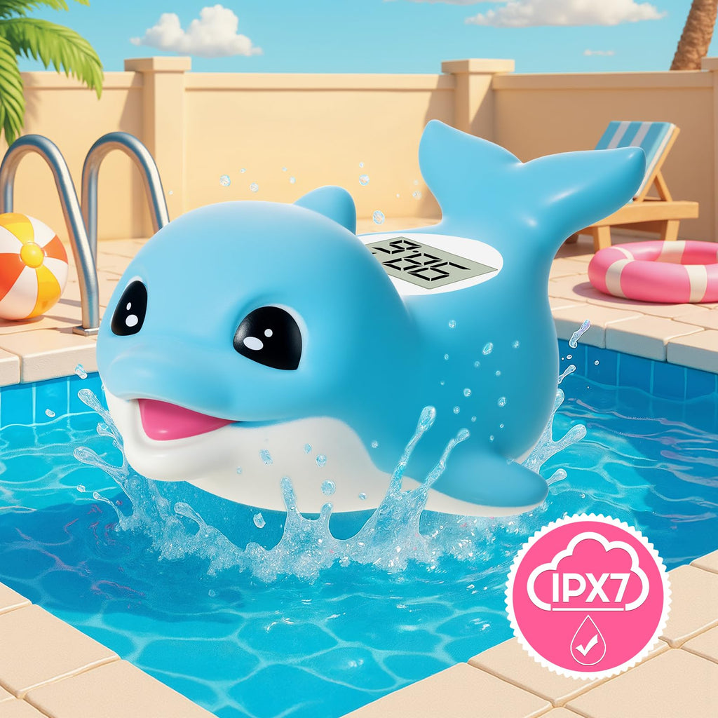 Baby Bath Thermometer for Newborn – Digital Bathtub Water Temperature Thermometer – Floating Dolphin Bath Toy, °C/°F Display, Waterproof & BPA-Free