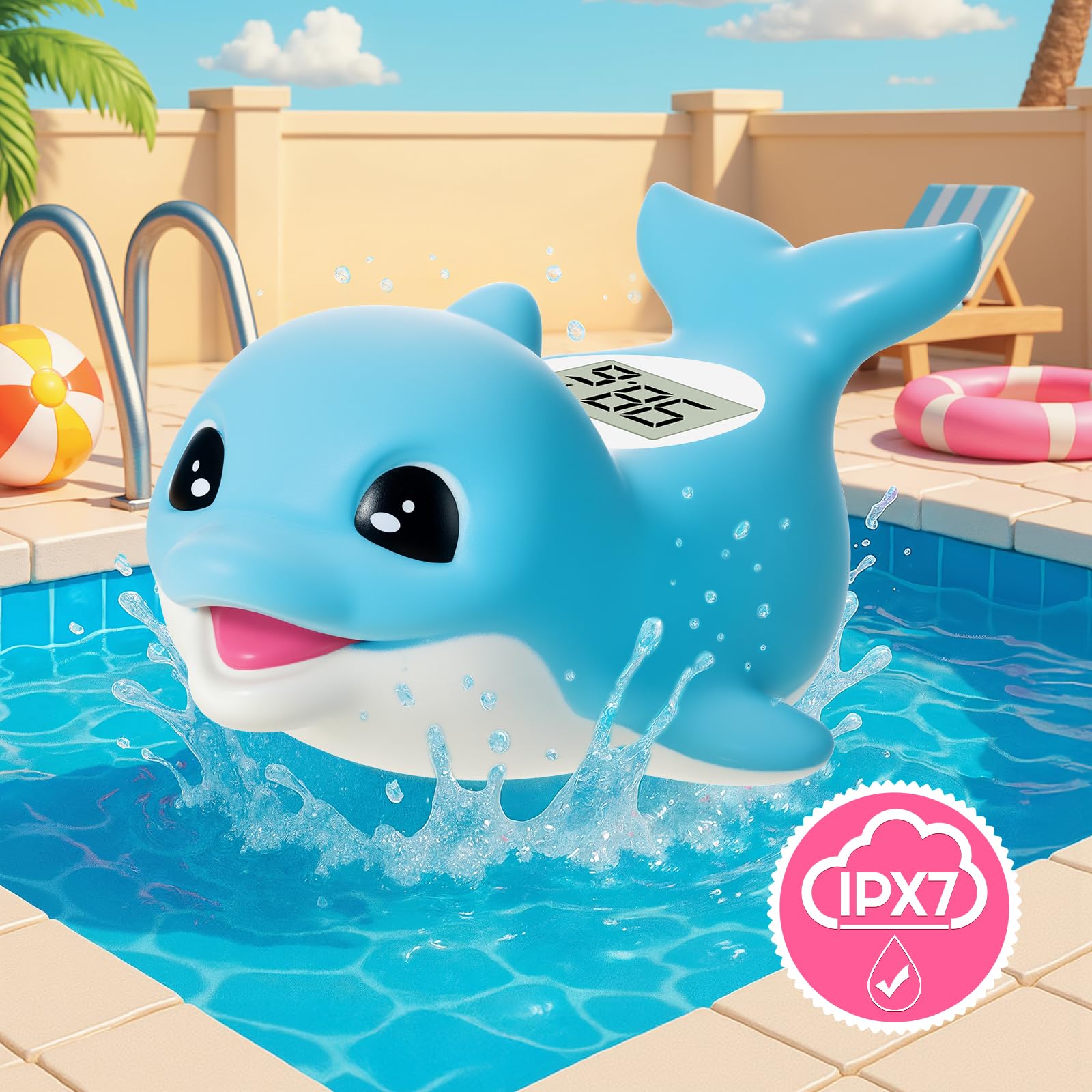 Baby Bath Thermometer for Newborn – Digital Bathtub Water Temperature Thermometer – Floating Dolphin Bath Toy, °C/°F Display, Waterproof & BPA-Free