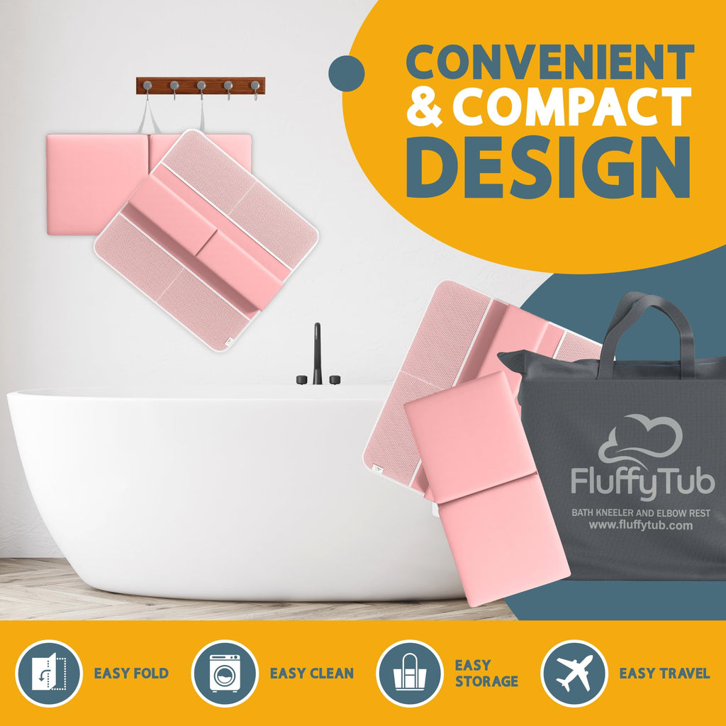 Bath Kneeler And Elbow Rest Pad Set, 2-Inch Thick Memory Foam, Water-Resistant, with Toy Organizer