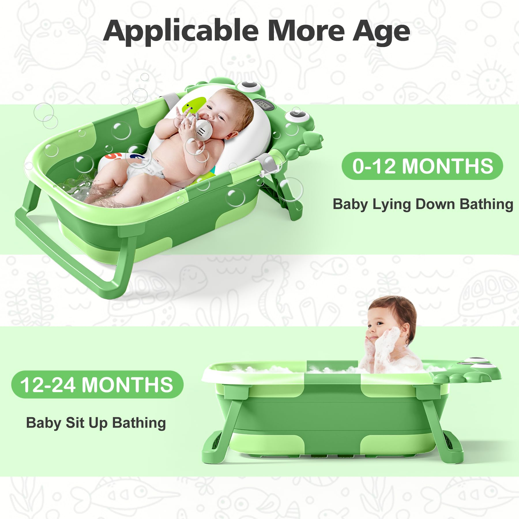 Collapsible Baby Bathtub for Newborns with Thermometer and Soft Floating Cushion Portable and Foldable Travel Baby Boy Bath Tub for Infants to Toddler 0-36 Month (Beige)