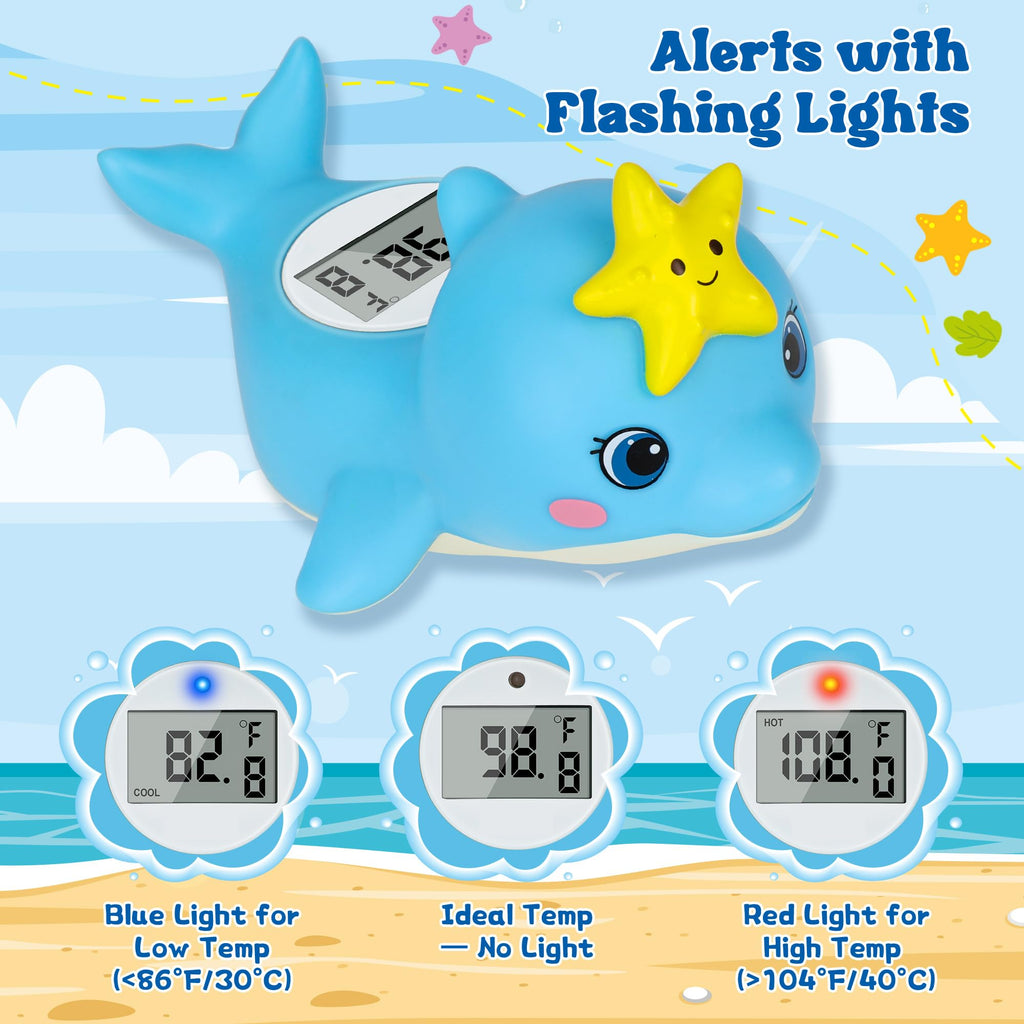 Baby Bath Thermometer for Newborn – Digital Bathtub Water Temperature Thermometer – Floating Dolphin Bath Toy, °C/°F Display, Waterproof & BPA-Free