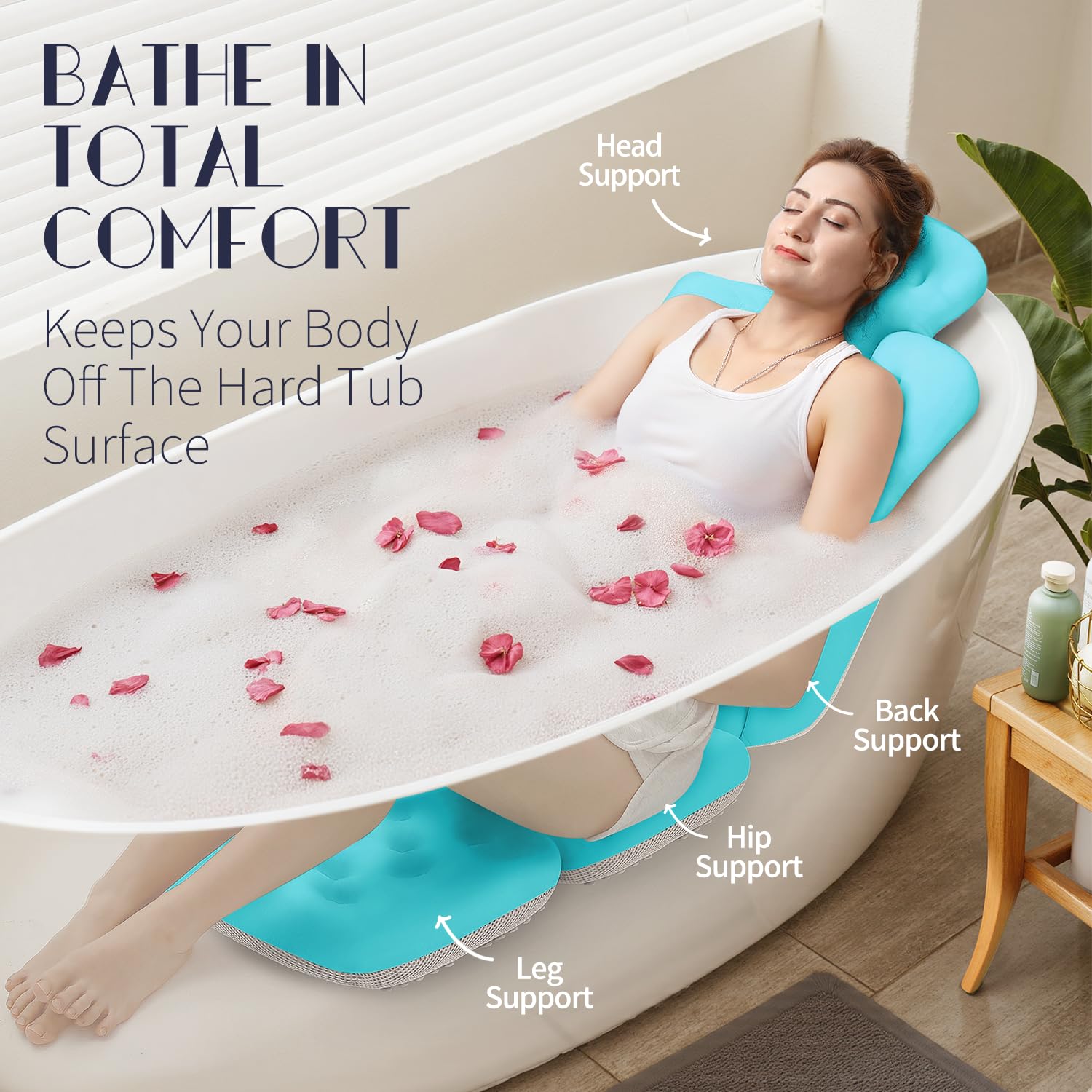 Full Body Bath Pillow for Bathtub, Thick Bathtub Cushion with Laundry Bag, Luxury Tub Pillow for Bath for Headrest Neck and Back Support Gray 51" x 16"