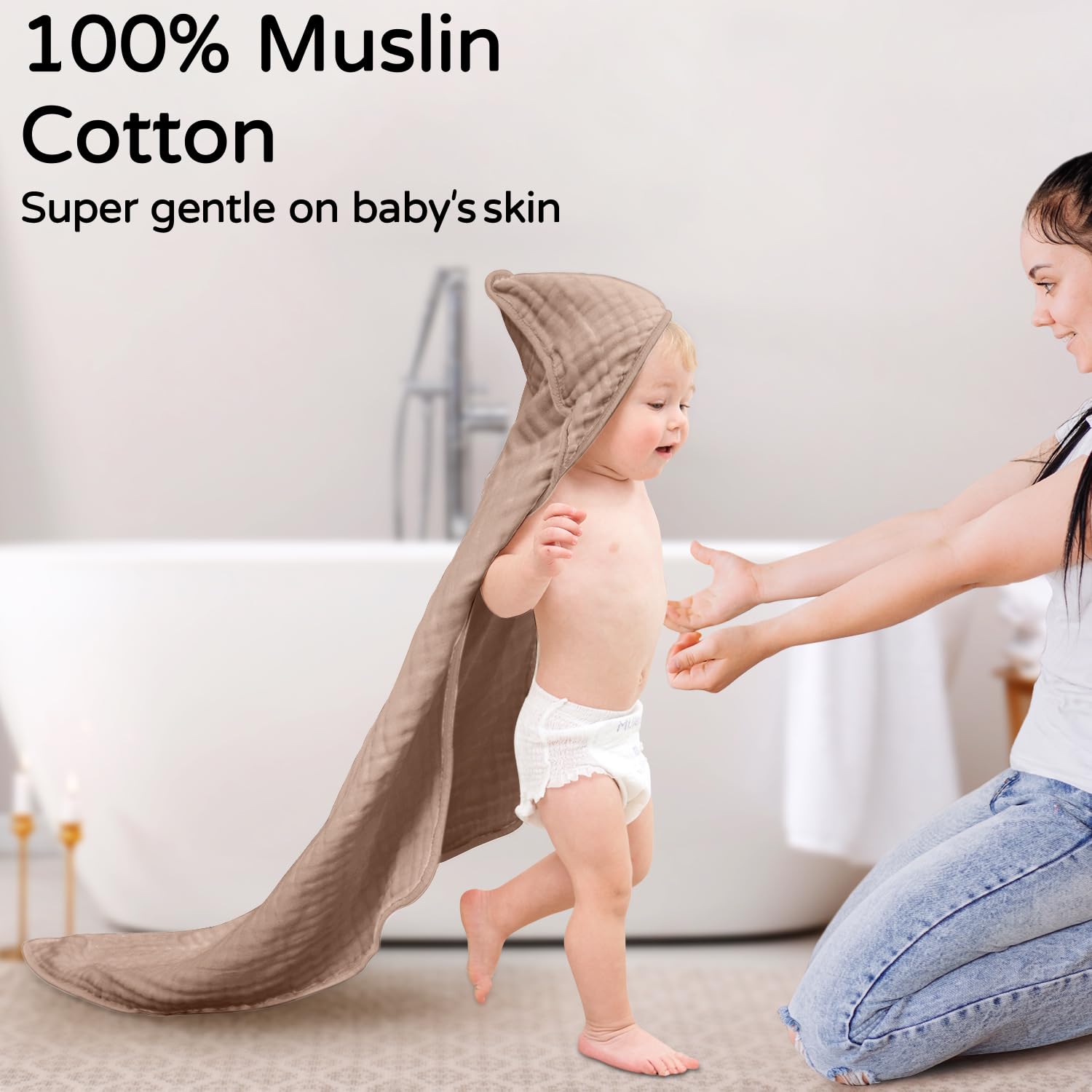 Yoofoss Hooded Baby Towels for Newborn 100% Muslin Cotton Baby Bath Towel with Hood for Babies, Infant, Toddler and Kids, Large 32x32Inch, Soft and Absorbent Newborn Essential