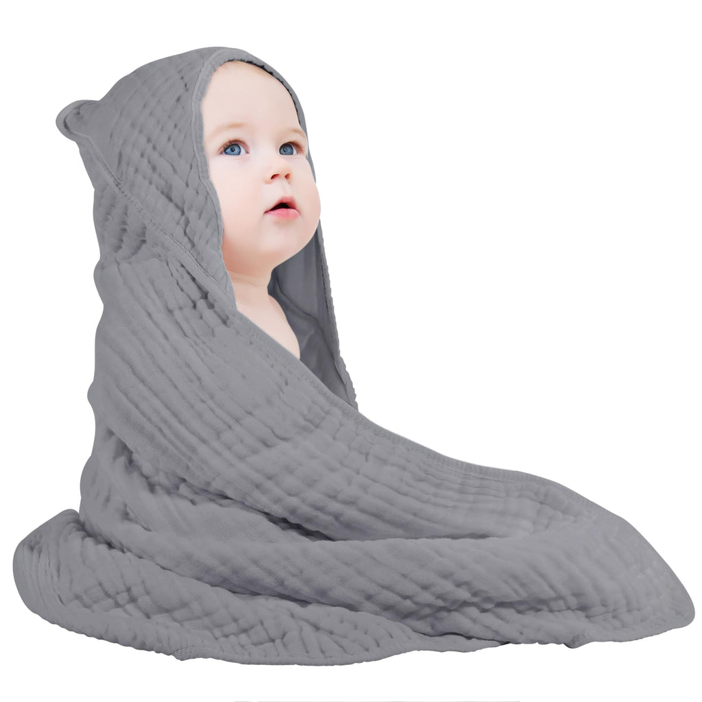 Yoofoss Hooded Baby Towels for Newborn 100% Muslin Cotton Baby Bath Towel with Hood for Babies, Infant, Toddler and Kids, Large 32x32Inch, Soft and Absorbent Newborn Essential