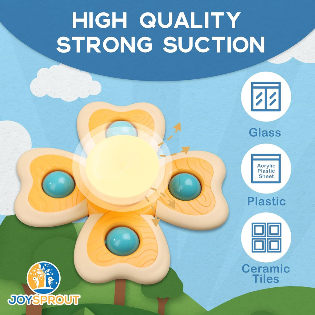 4Pcs Spinning Baby Bath Toys 12-18 Months, Suction Cup Spinner Toys for Baby, Silicone Spinners Sensory Toys for Toddlers 1-3, Airplane Car Travel Table & Window Toy for Infant