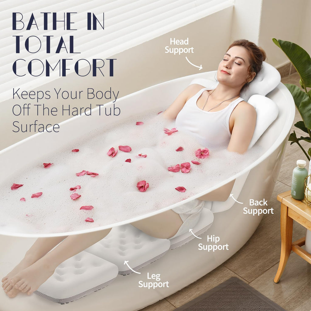 Full Body Bath Pillow for Bathtub, Thick Bathtub Cushion with Laundry Bag, Luxury Tub Pillow for Bath for Headrest Neck and Back Support Gray 51" x 16"