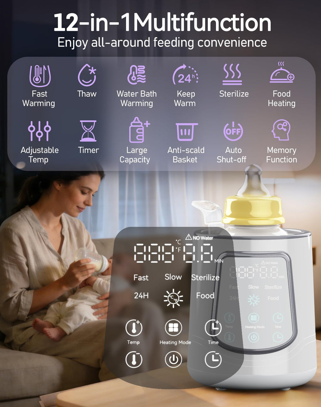 Fast Baby Bottle Warmer for Breastmilk, Smart 12 in 1 Breast Milk Warmer for Baby Essentials with Timer Temperature Control, Sterili-zing, Water Bath Technology, Baby Warmer for All Bottles Pink