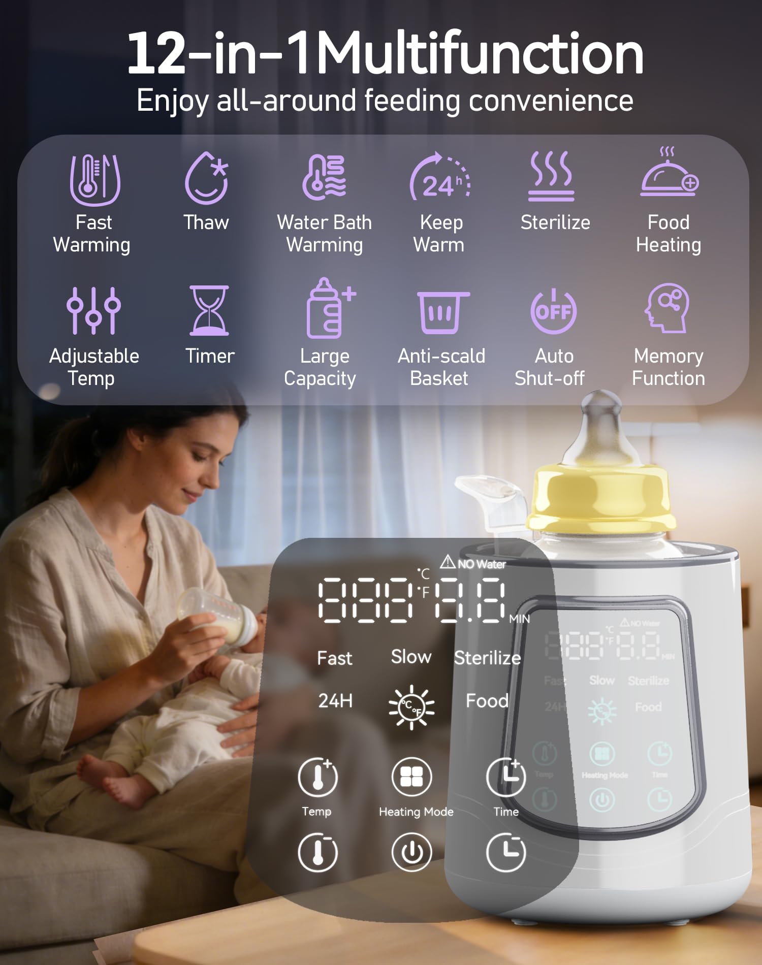 Fast Baby Bottle Warmer for Breastmilk, Smart 12 in 1 Breast Milk Warmer for Baby Essentials with Timer Temperature Control, Sterili-zing, Water Bath Technology, Baby Warmer for All Bottles Pink