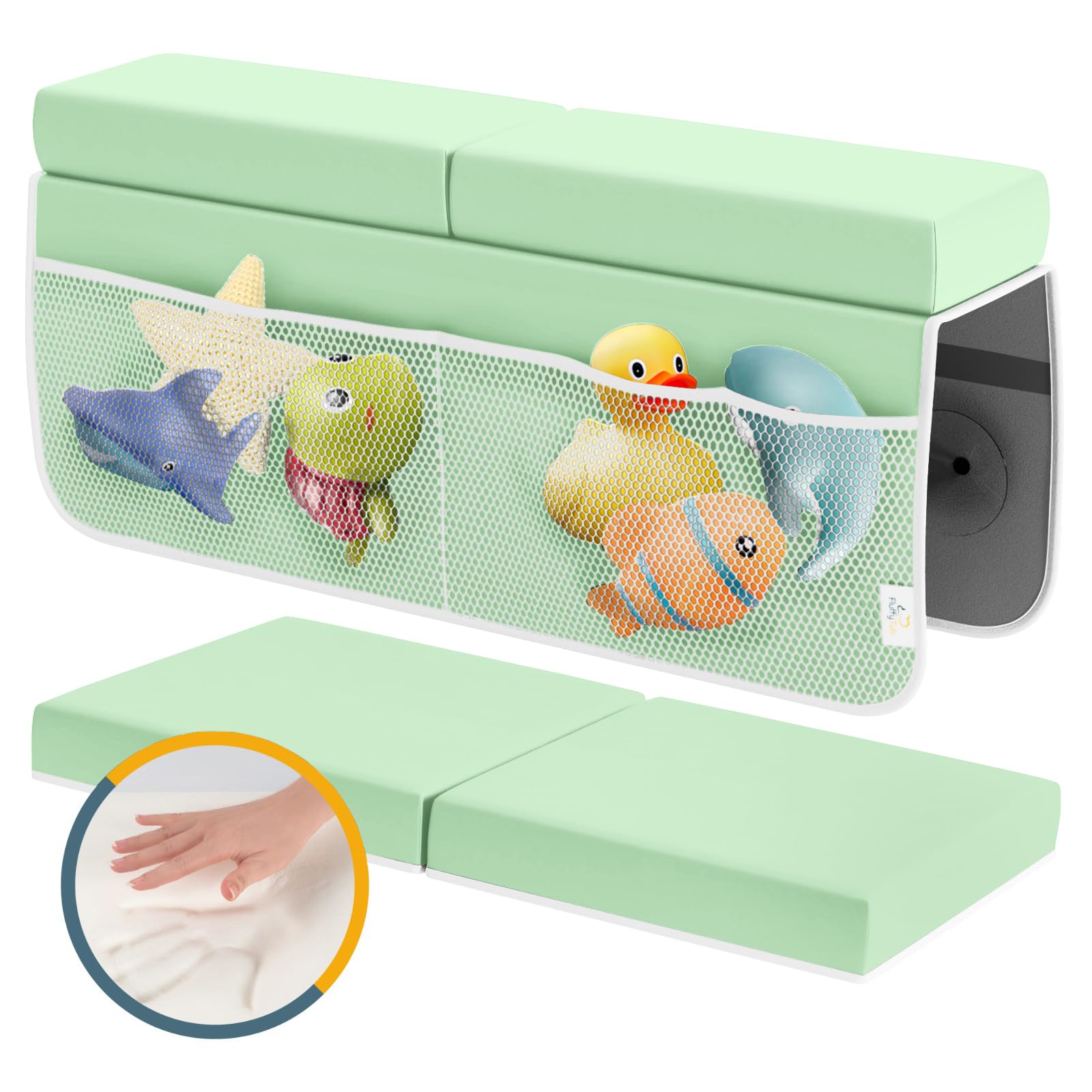 Bath Kneeler And Elbow Rest Pad Set, 2-Inch Thick Memory Foam, Water-Resistant, with Toy Organizer