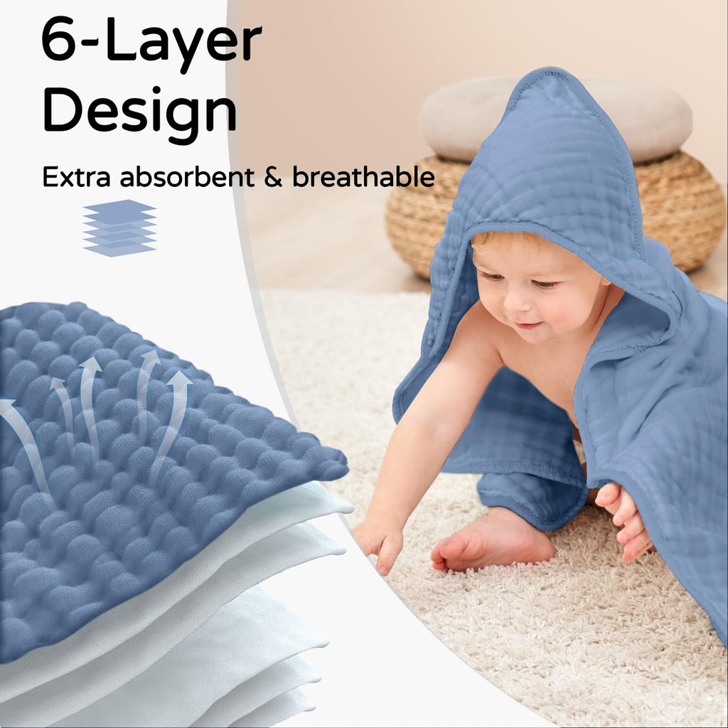 Yoofoss Hooded Baby Towels for Newborn 100% Muslin Cotton Baby Bath Towel with Hood for Babies, Infant, Toddler and Kids, Large 32x32Inch, Soft and Absorbent Newborn Essential