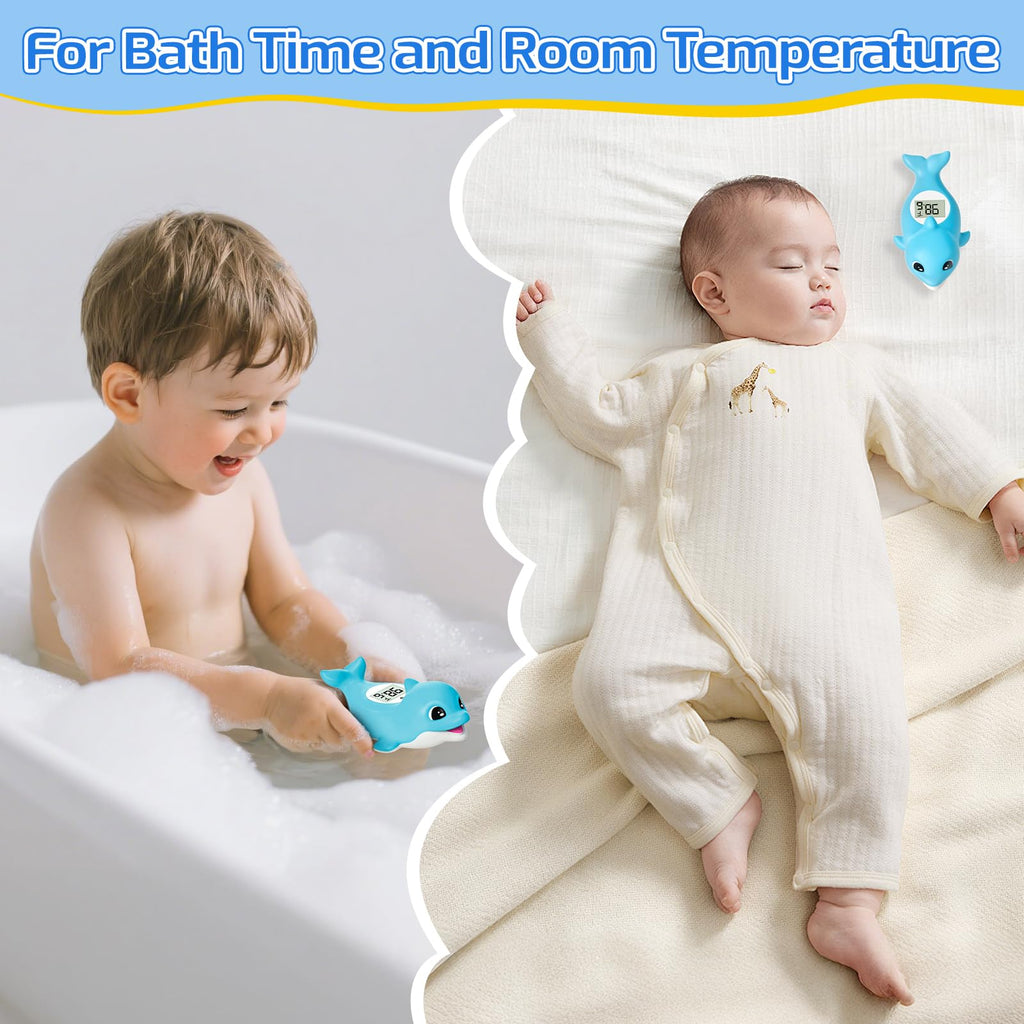 Baby Bath Thermometer for Newborn – Digital Bathtub Water Temperature Thermometer – Floating Dolphin Bath Toy, °C/°F Display, Waterproof & BPA-Free