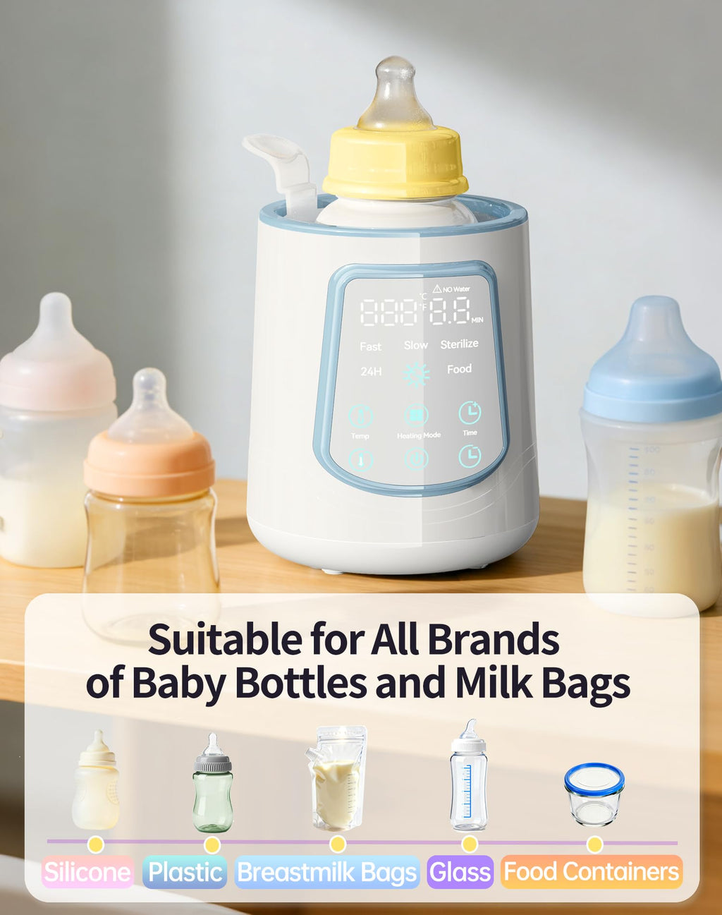 Fast Baby Bottle Warmer for Breastmilk, Smart 12 in 1 Breast Milk Warmer for Baby Essentials with Timer Temperature Control, Sterili-zing, Water Bath Technology, Baby Warmer for All Bottles Pink
