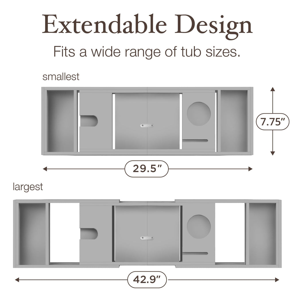 Wooden Bathtub Tray - Foldable & Expandable Bamboo Bath Tray for Tub with Wine Holder, Book & Tablet Stand - Bath Caddy Tray for Bathtub, Spa Bath Accessories, Tub Tray Table, (Brown)
