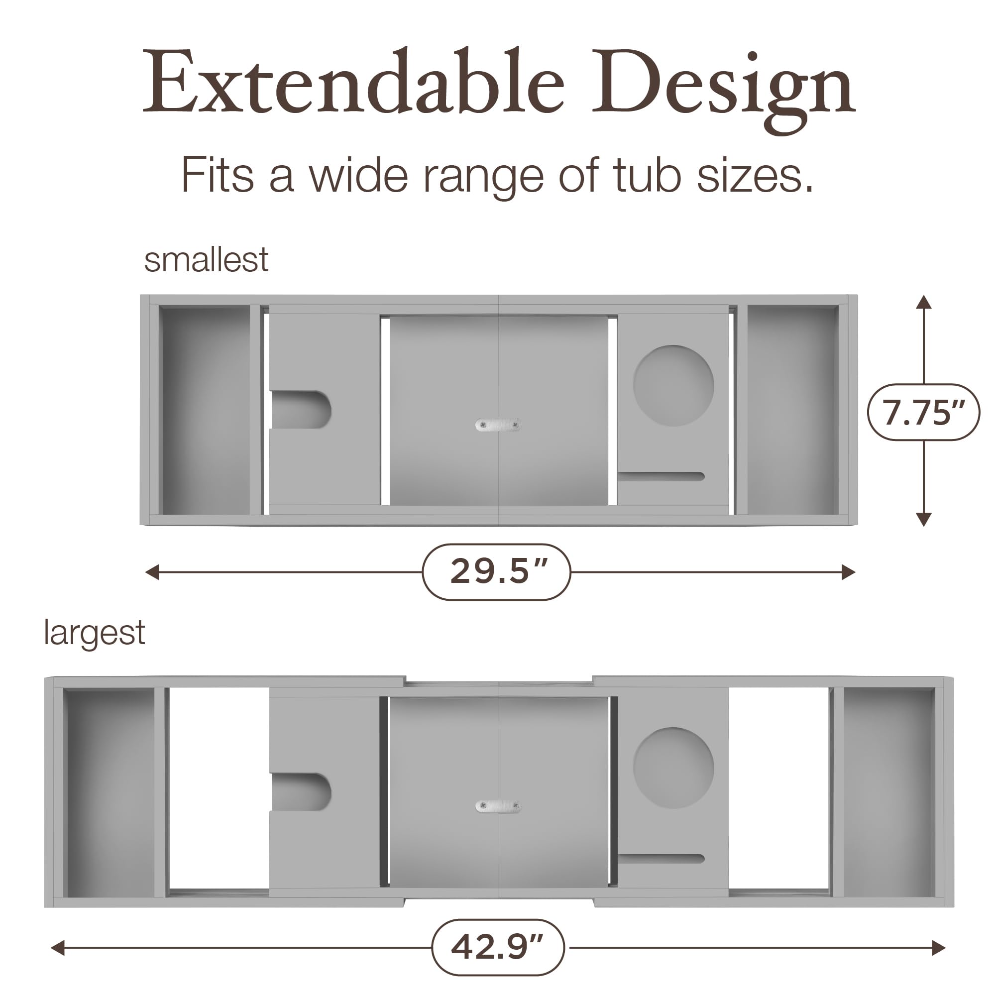 Wooden Bathtub Tray - Foldable & Expandable Bamboo Bath Tray for Tub with Wine Holder, Book & Tablet Stand - Bath Caddy Tray for Bathtub, Spa Bath Accessories, Tub Tray Table, (Brown)
