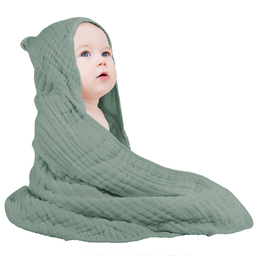 Yoofoss Hooded Baby Towels for Newborn 100% Muslin Cotton Baby Bath Towel with Hood for Babies, Infant, Toddler and Kids, Large 32x32Inch, Soft and Absorbent Newborn Essential
