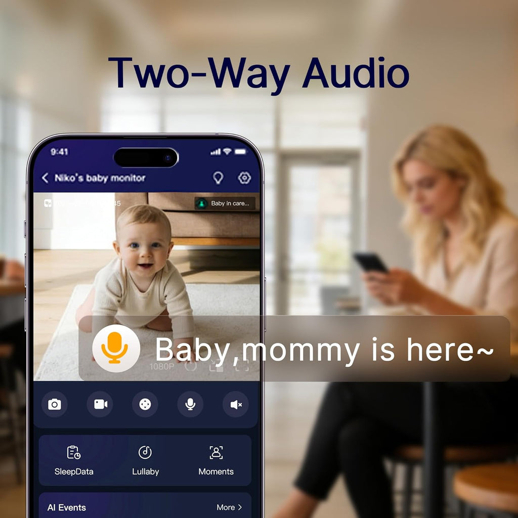Monai AI-Powered Baby Monitor, 3K UHD,Wake & Cry Alerts, Potential Risks Alert, WiFi Video Baby Camera with Local Storage, Pan-Tilt, 6X Zoom & Night Vision, No Monthly Fee