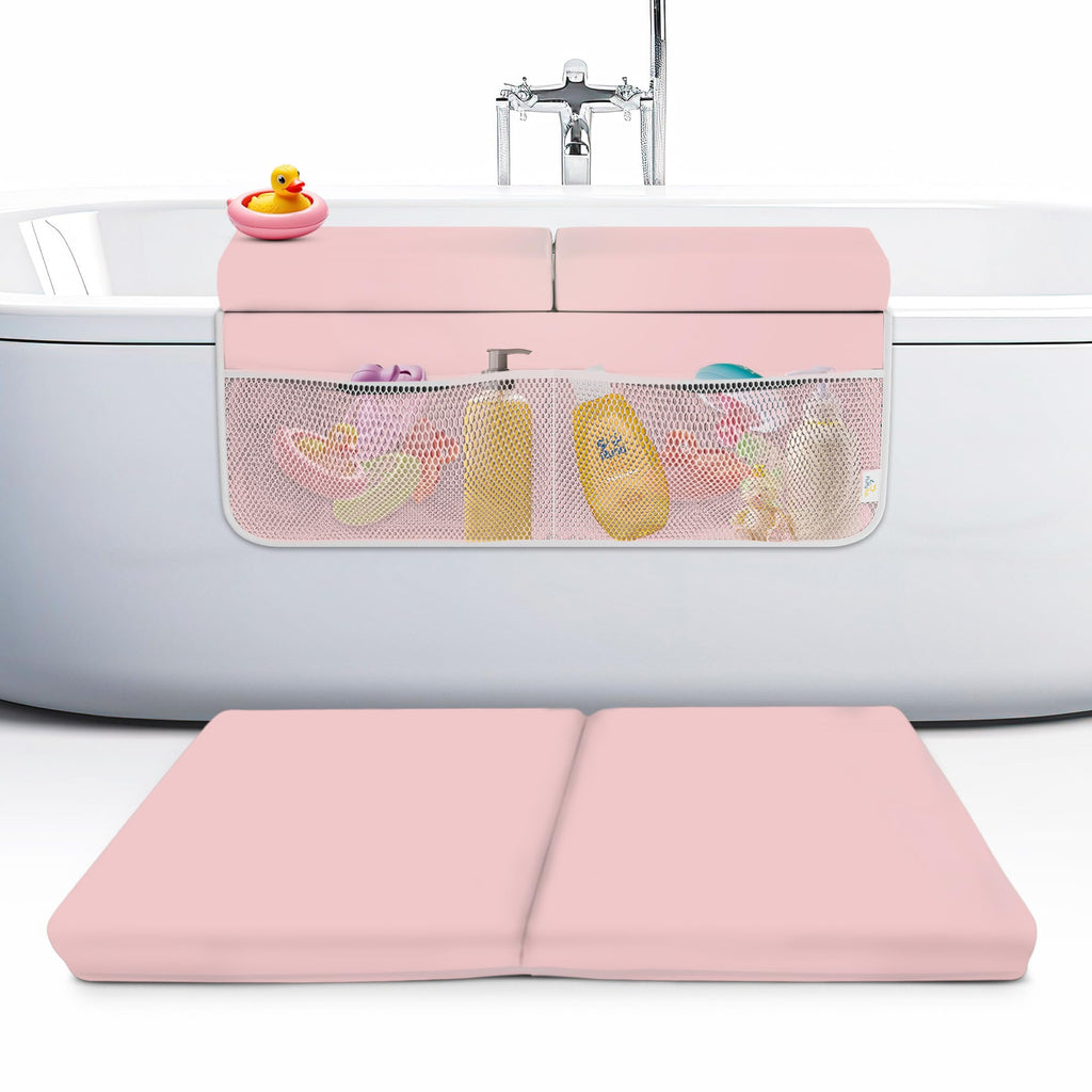 Bath Kneeler And Elbow Rest Pad Set, 2-Inch Thick Memory Foam, Water-Resistant, with Toy Organizer