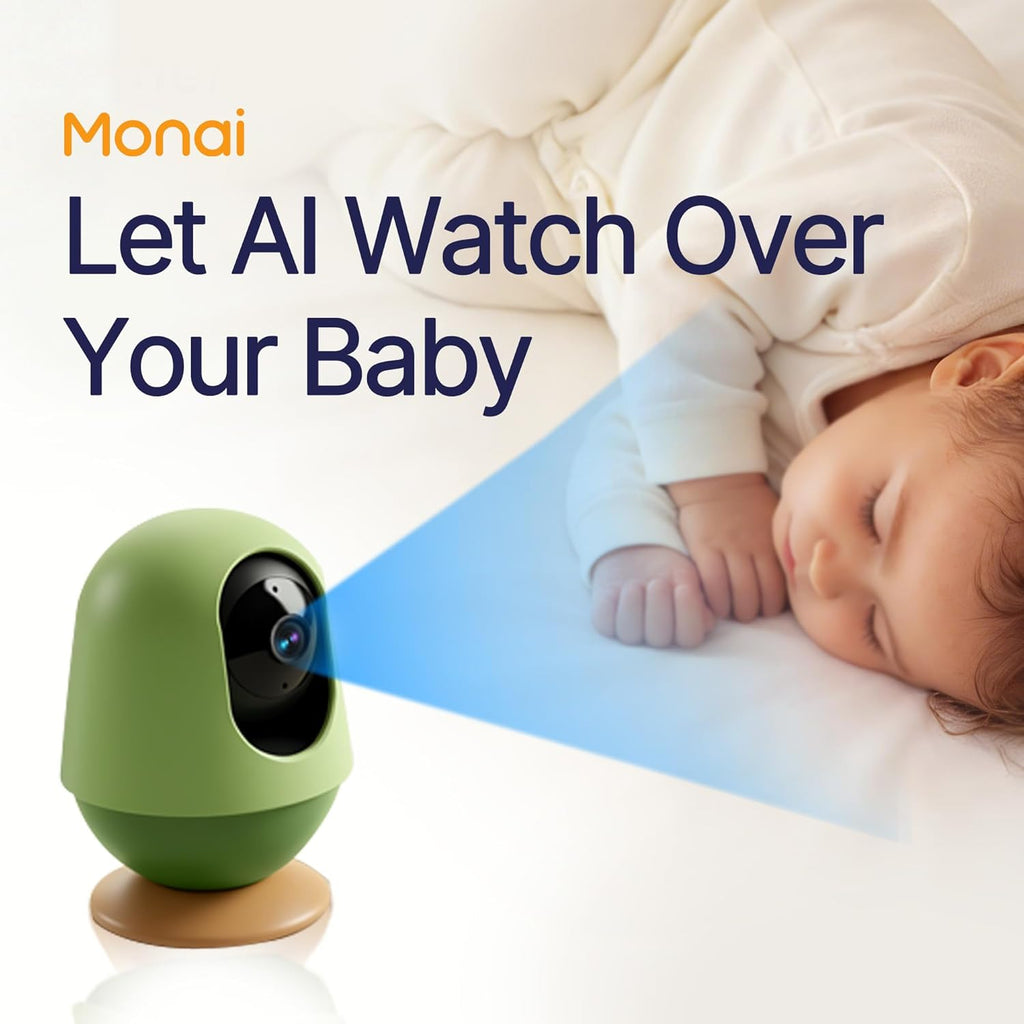 Monai AI-Powered Baby Monitor, 3K UHD,Wake & Cry Alerts, Potential Risks Alert, WiFi Video Baby Camera with Local Storage, Pan-Tilt, 6X Zoom & Night Vision, No Monthly Fee
