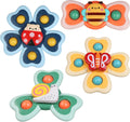 4Pcs Spinning Baby Bath Toys 12-18 Months, Suction Cup Spinner Toys for Baby, Silicone Spinners Sensory Toys for Toddlers 1-3, Airplane Car Travel Table & Window Toy for Infant