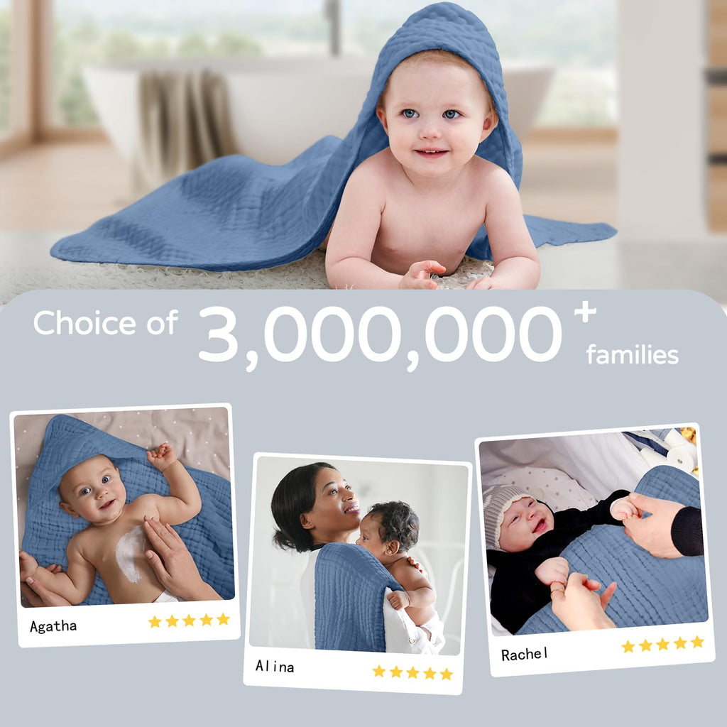 Yoofoss Hooded Baby Towels for Newborn 100% Muslin Cotton Baby Bath Towel with Hood for Babies, Infant, Toddler and Kids, Large 32x32Inch, Soft and Absorbent Newborn Essential