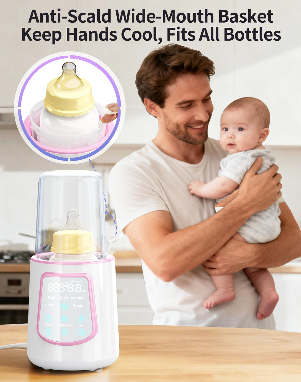 Fast Baby Bottle Warmer for Breastmilk, Smart 12 in 1 Breast Milk Warmer for Baby Essentials with Timer Temperature Control, Sterili-zing, Water Bath Technology, Baby Warmer for All Bottles Pink