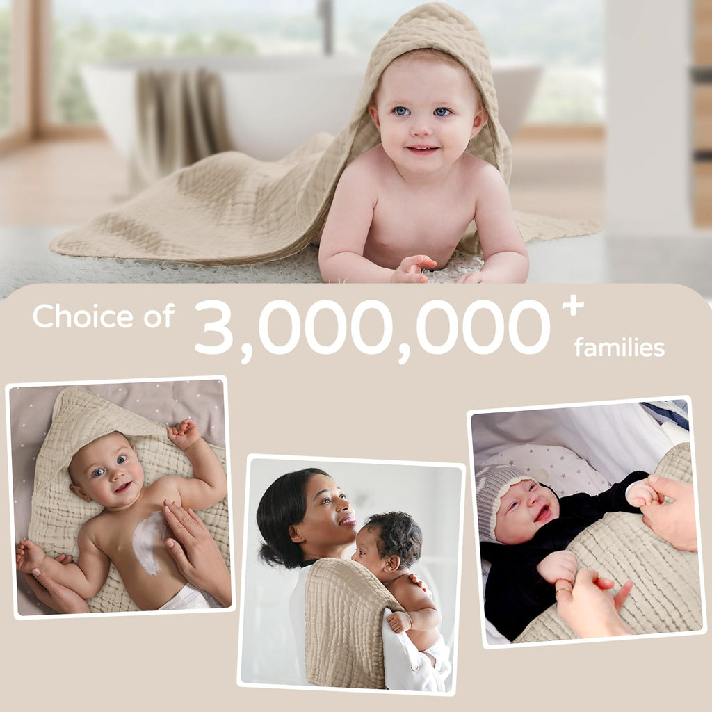 Yoofoss Hooded Baby Towels for Newborn 100% Muslin Cotton Baby Bath Towel with Hood for Babies, Infant, Toddler and Kids, Large 32x32Inch, Soft and Absorbent Newborn Essential