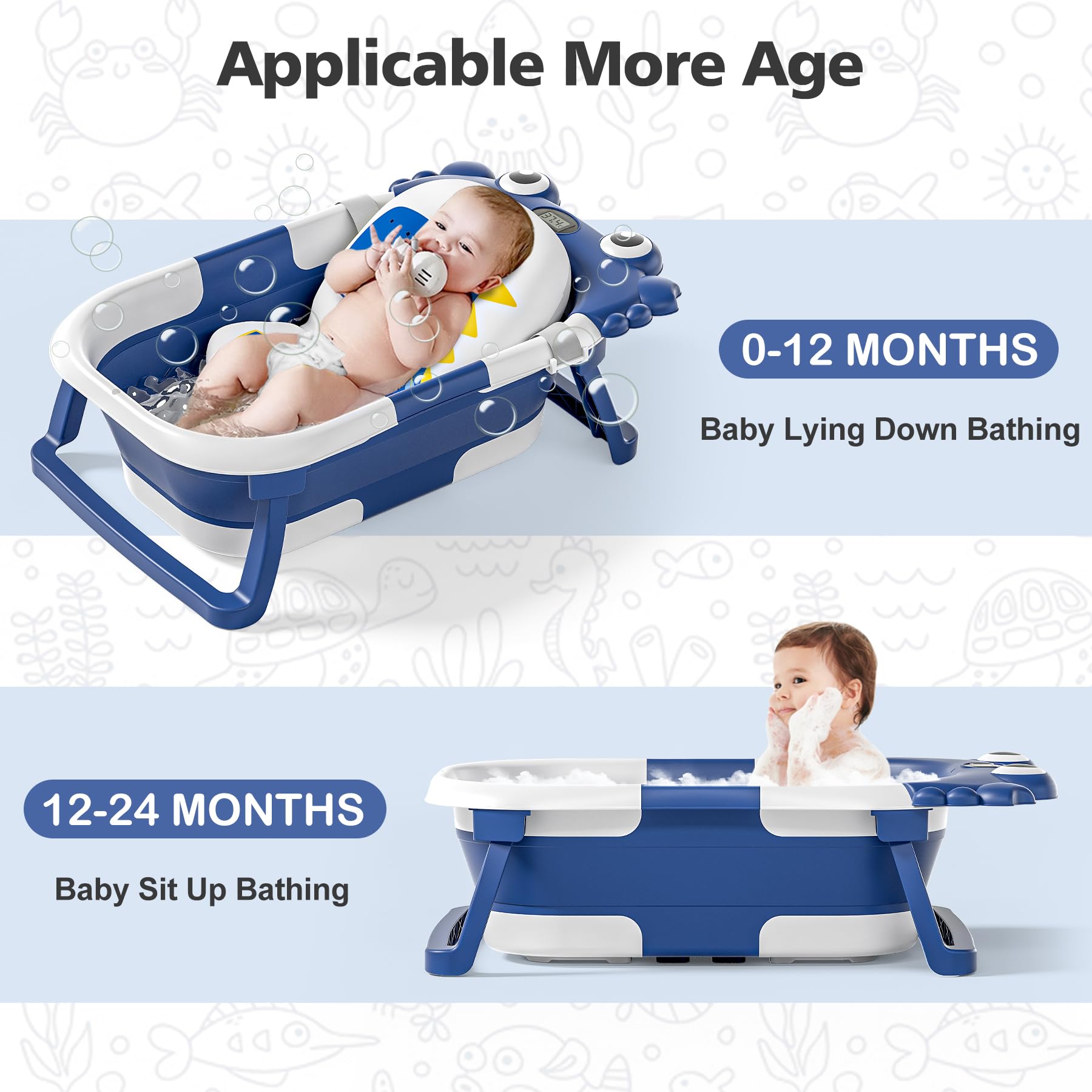 Collapsible Baby Bathtub for Newborns with Thermometer and Soft Floating Cushion Portable and Foldable Travel Baby Boy Bath Tub for Infants to Toddler 0-36 Month (Beige)
