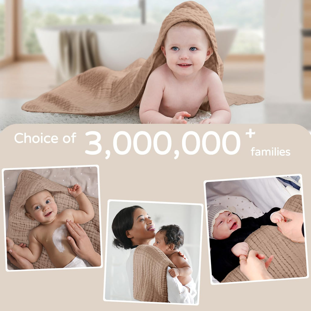 Yoofoss Hooded Baby Towels for Newborn 100% Muslin Cotton Baby Bath Towel with Hood for Babies, Infant, Toddler and Kids, Large 32x32Inch, Soft and Absorbent Newborn Essential