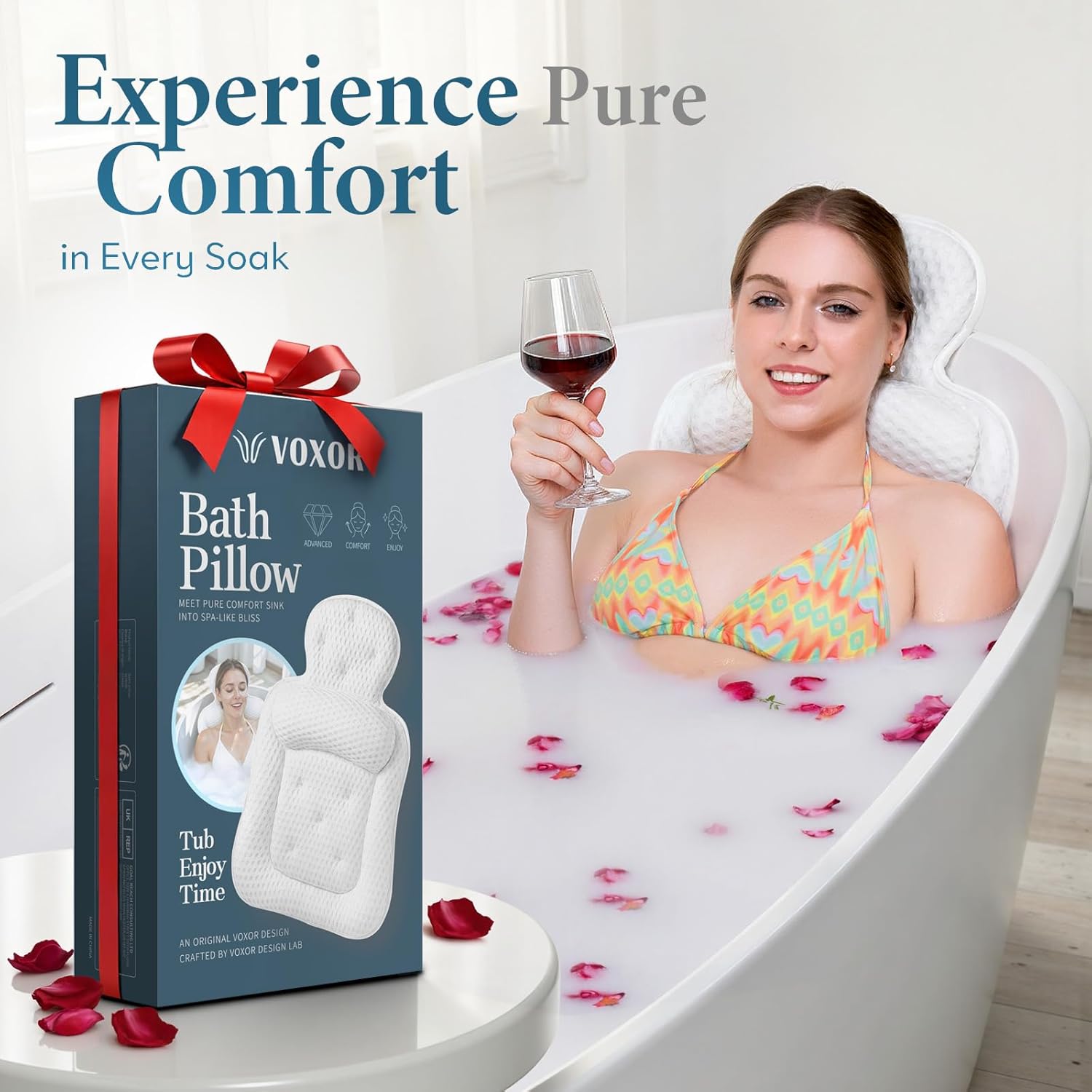 Bath Pillows for Tub, Comfortable Bathtub Cushion for Head and Neck with Soft 3D Mesh Fabric and 54 Non-Slip Suction Cups, Relaxing Tub and Shower Accessories Spa Gift White Standard
