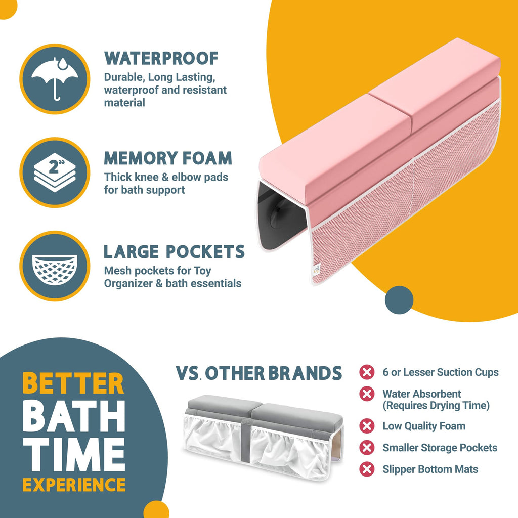 Bath Kneeler And Elbow Rest Pad Set, 2-Inch Thick Memory Foam, Water-Resistant, with Toy Organizer