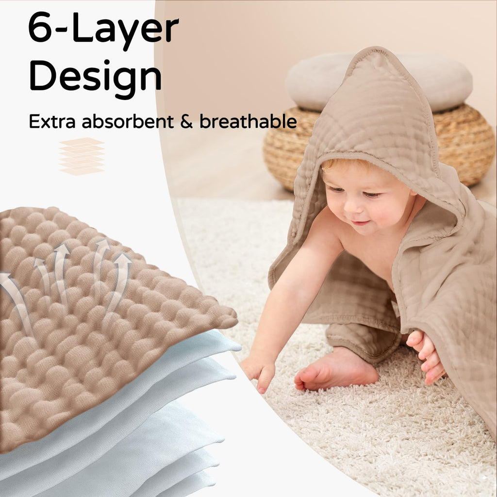 Yoofoss Hooded Baby Towels for Newborn 100% Muslin Cotton Baby Bath Towel with Hood for Babies, Infant, Toddler and Kids, Large 32x32Inch, Soft and Absorbent Newborn Essential