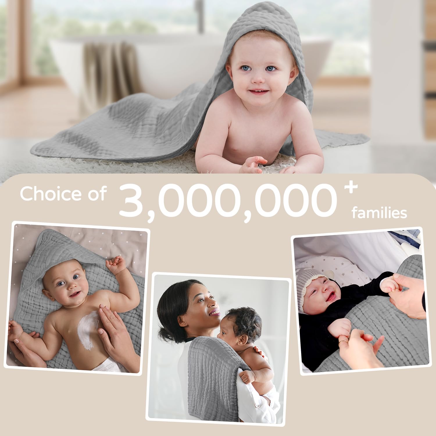 Yoofoss Hooded Baby Towels for Newborn 100% Muslin Cotton Baby Bath Towel with Hood for Babies, Infant, Toddler and Kids, Large 32x32Inch, Soft and Absorbent Newborn Essential