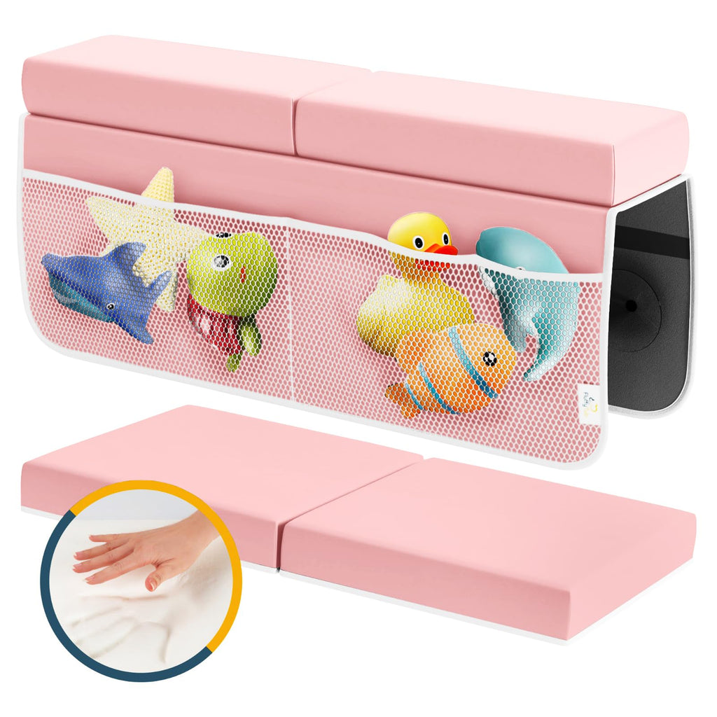 Bath Kneeler And Elbow Rest Pad Set, 2-Inch Thick Memory Foam, Water-Resistant, with Toy Organizer