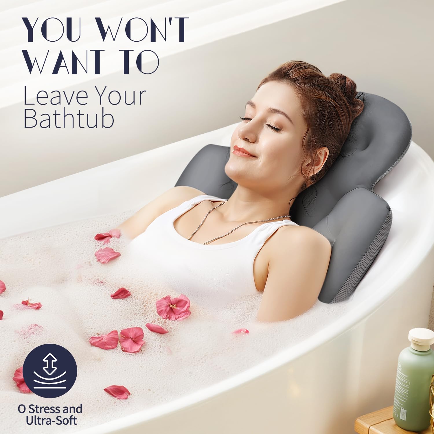 Full Body Bath Pillow for Bathtub, Thick Bathtub Cushion with Laundry Bag, Luxury Tub Pillow for Bath for Headrest Neck and Back Support Gray 51" x 16"
