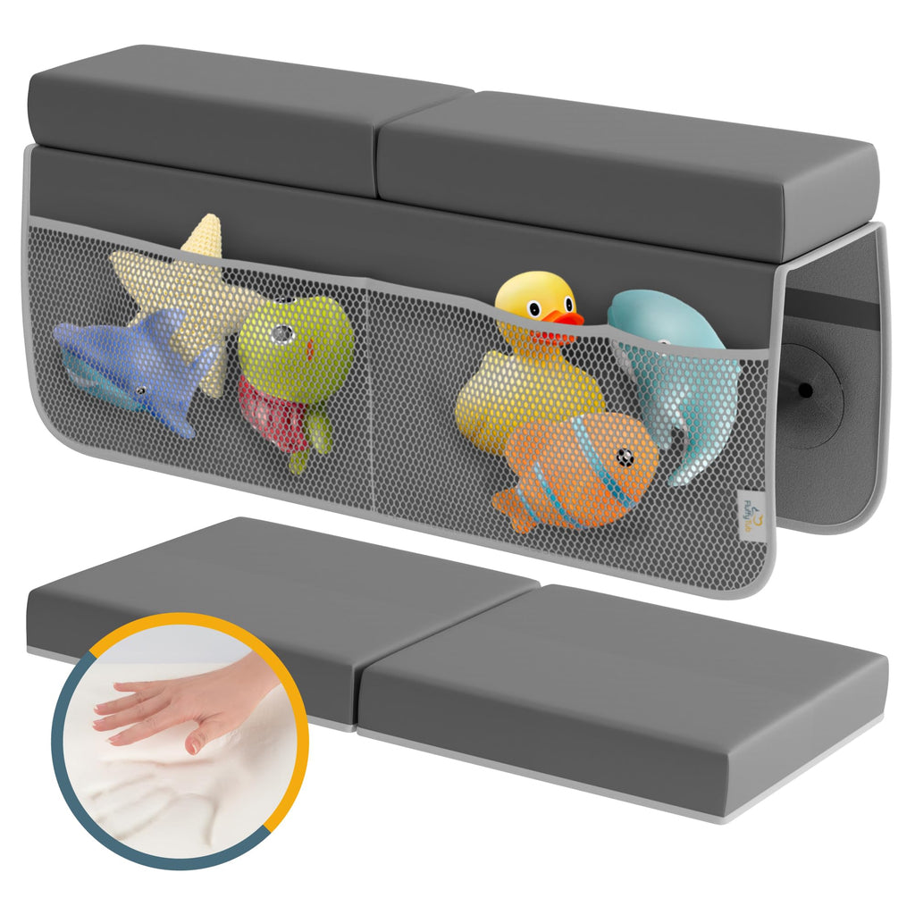 Bath Kneeler And Elbow Rest Pad Set, 2-Inch Thick Memory Foam, Water-Resistant, with Toy Organizer