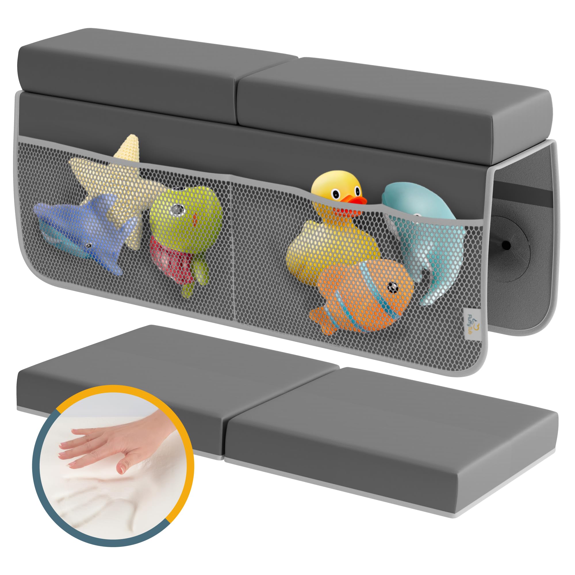 Bath Kneeler And Elbow Rest Pad Set, 2-Inch Thick Memory Foam, Water-Resistant, with Toy Organizer