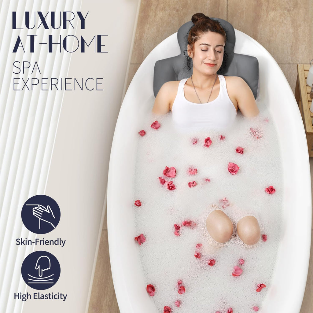 Full Body Bath Pillow for Bathtub, Thick Bathtub Cushion with Laundry Bag, Luxury Tub Pillow for Bath for Headrest Neck and Back Support Gray 51" x 16"
