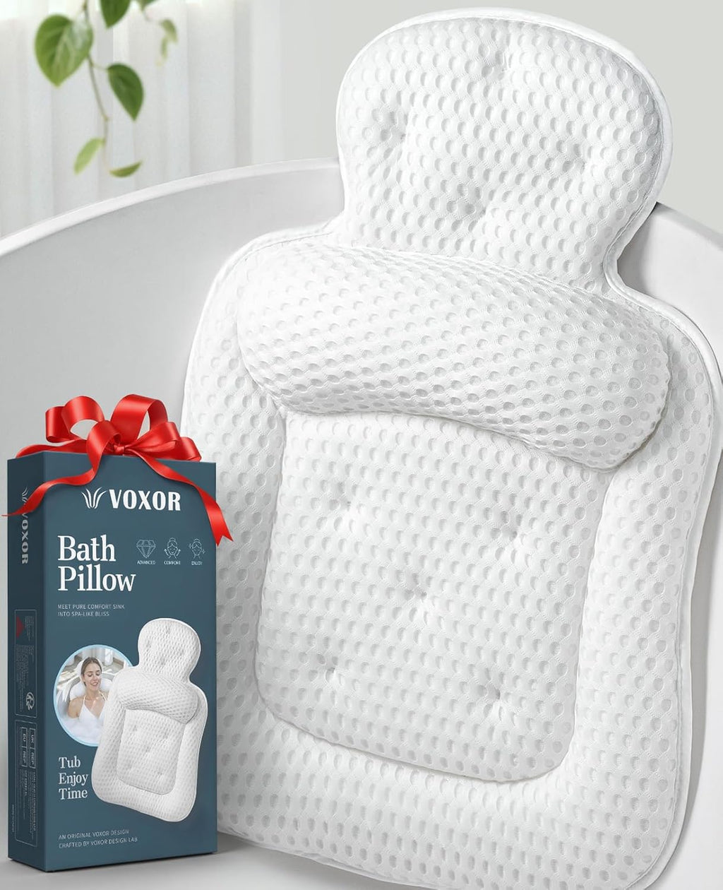 Bath Pillows for Tub, Comfortable Bathtub Cushion for Head and Neck with Soft 3D Mesh Fabric and 54 Non-Slip Suction Cups, Relaxing Tub and Shower Accessories Spa Gift White Standard