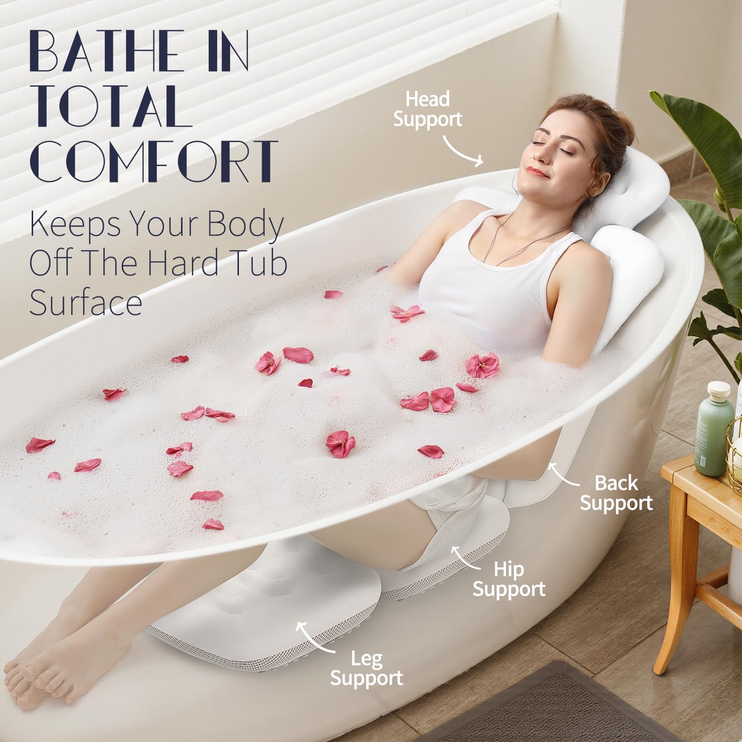 Full Body Bath Pillow for Bathtub, Thick Bathtub Cushion with Laundry Bag, Luxury Tub Pillow for Bath for Headrest Neck and Back Support Gray 51" x 16"