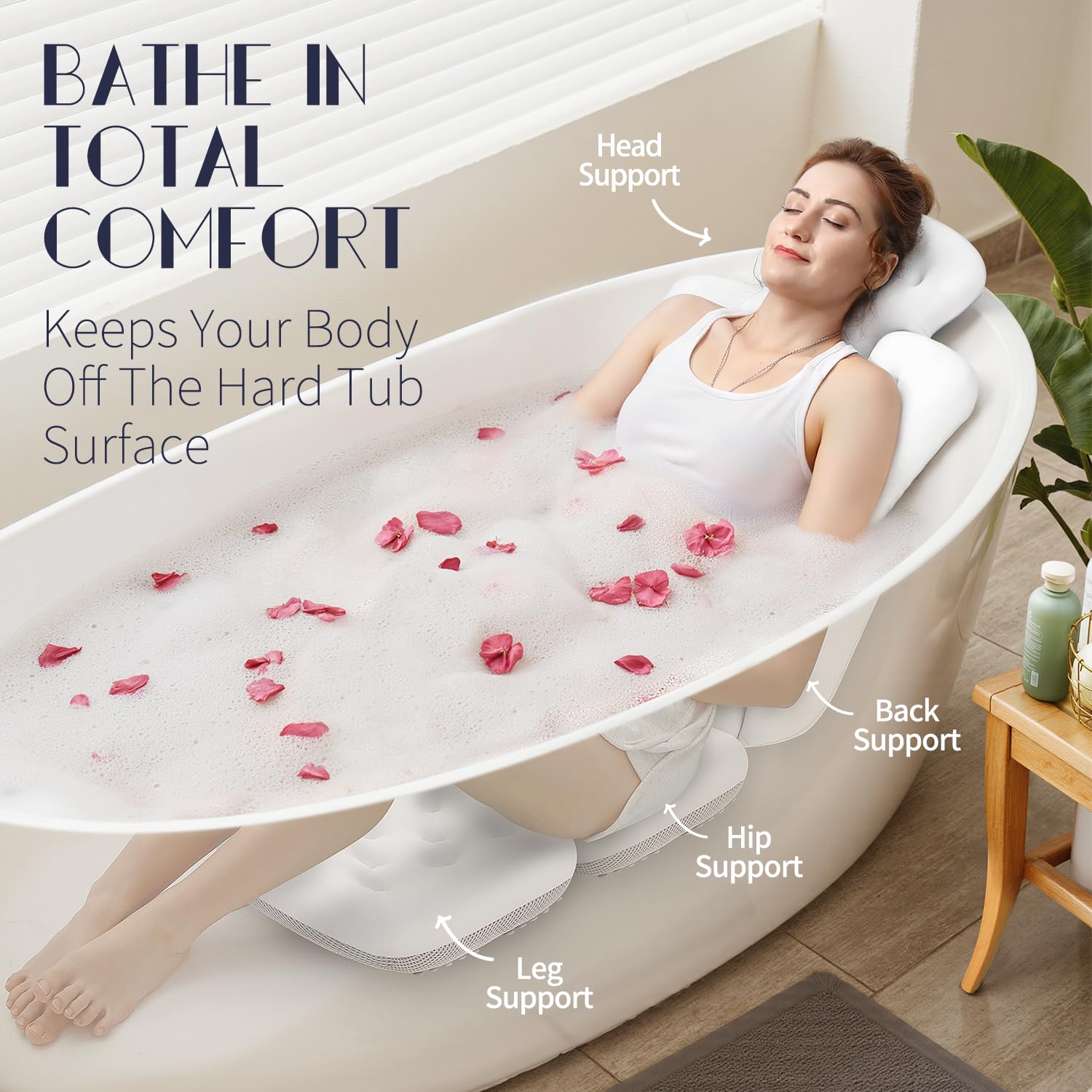 Full Body Bath Pillow for Bathtub, Thick Bathtub Cushion with Laundry Bag, Luxury Tub Pillow for Bath for Headrest Neck and Back Support Gray 51" x 16"