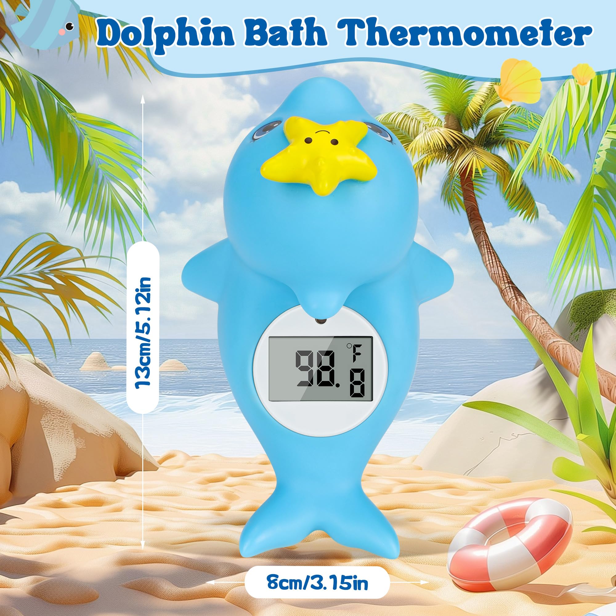 Baby Bath Thermometer for Newborn – Digital Bathtub Water Temperature Thermometer – Floating Dolphin Bath Toy, °C/°F Display, Waterproof & BPA-Free